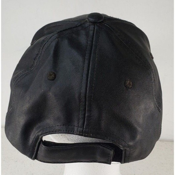 VINTAGE Black Leather Harley-Davidson Motor Cycles Patch Adjustable Hat Cap - Picture 4 of 11